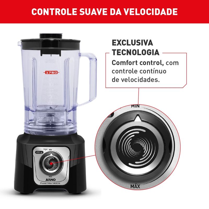 Liquidificador Arno Power Max 1400W Preto LN65 com 6 Lâminas Powelix Pro