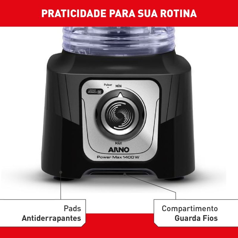 Liquidificador Arno Power Max 1400W Preto LN65 com 6 Lâminas Powelix Pro