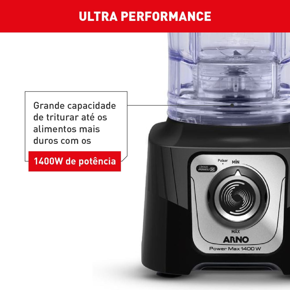 Liquidificador Arno Power Max 1400W Preto LN65 com 6 Lâminas Powelix Pro