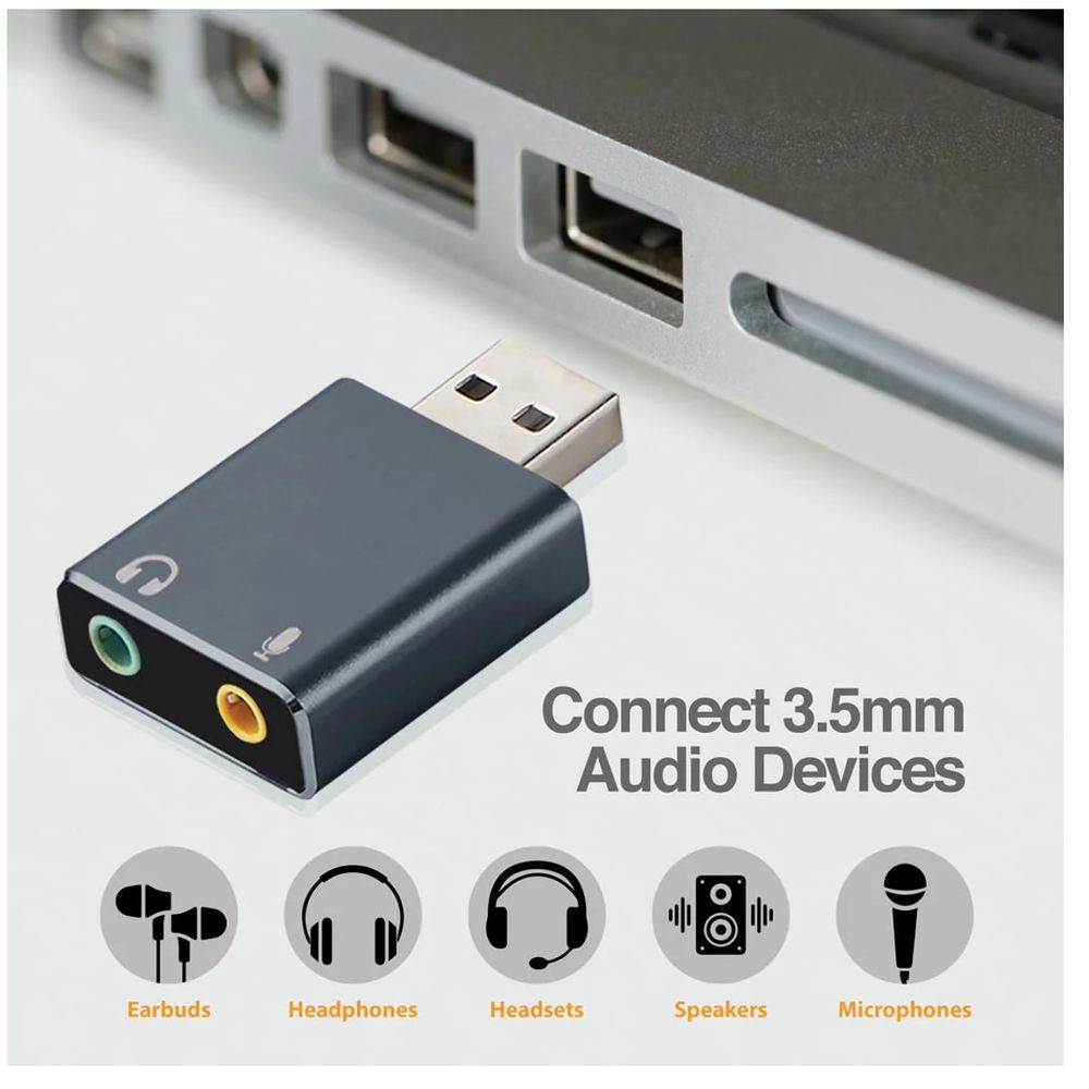 Adaptador de Áudio USB para P2 (Fone e Microfone) - Placa de Som Externa